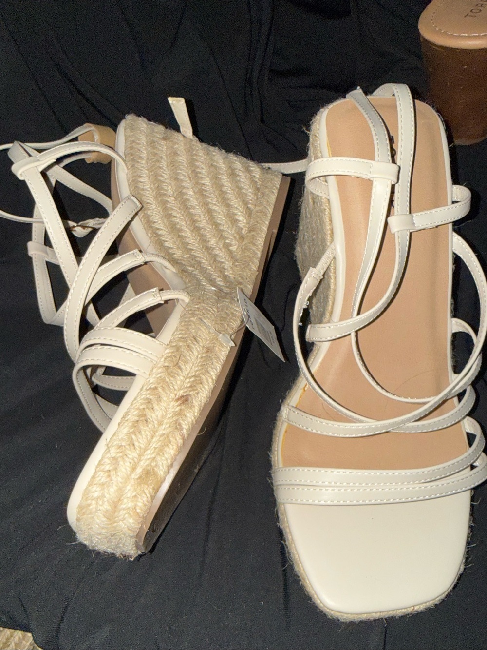 torrid Cream Espadrille Wedge Sandals with Strappy Ankle Wraps
